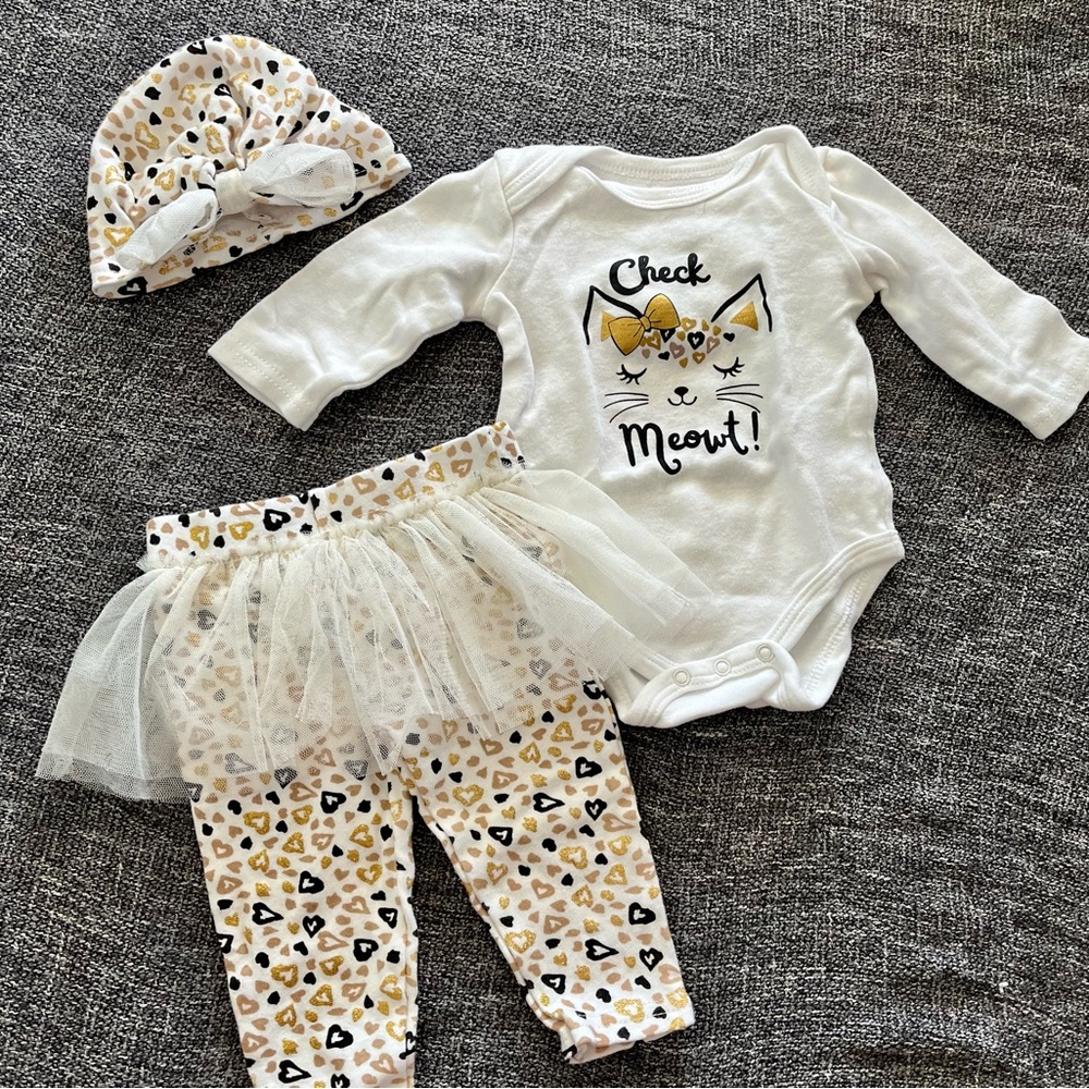 Swiggles Check Meowt! Kitty Cat Matching Outfit Top Leggings Hat 0-3 Months